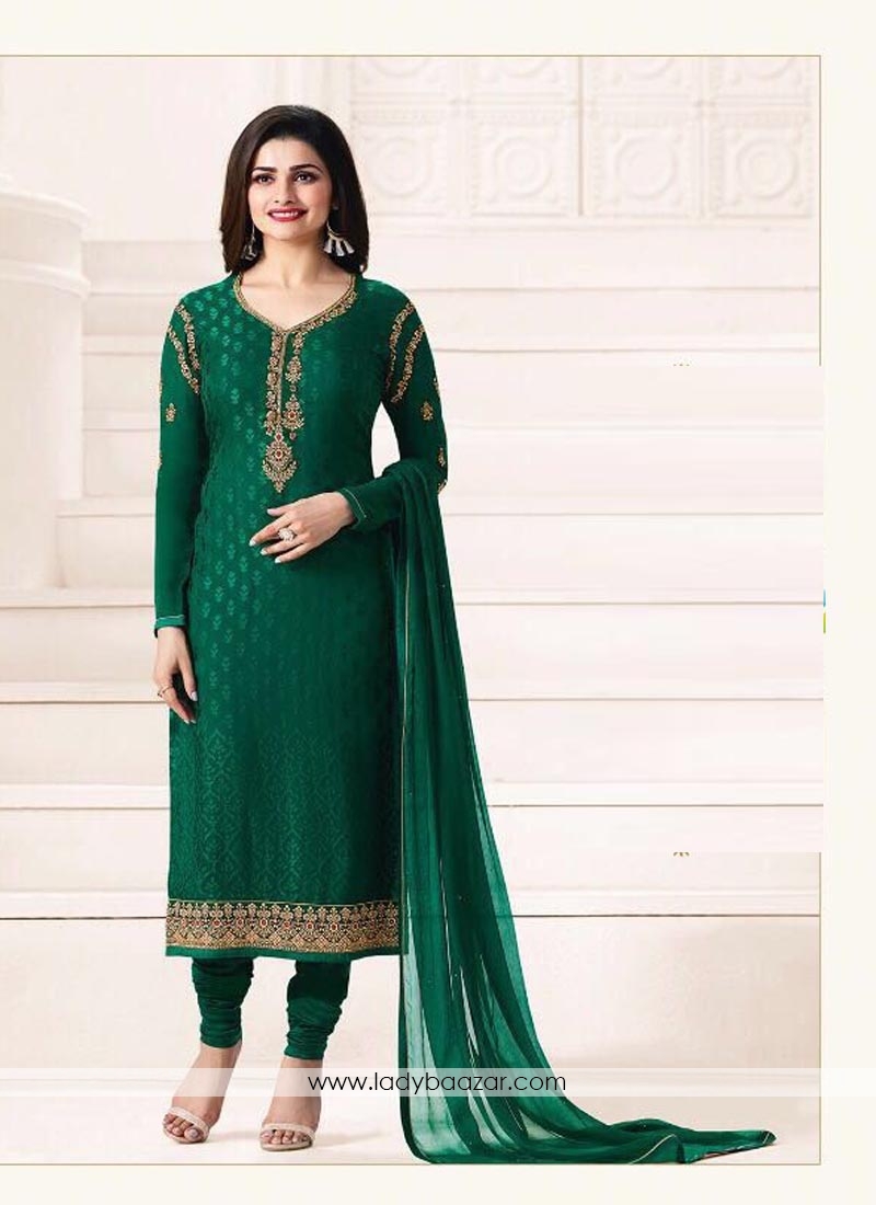 Groovy Brasso Green Embroidery Work Straight Suit