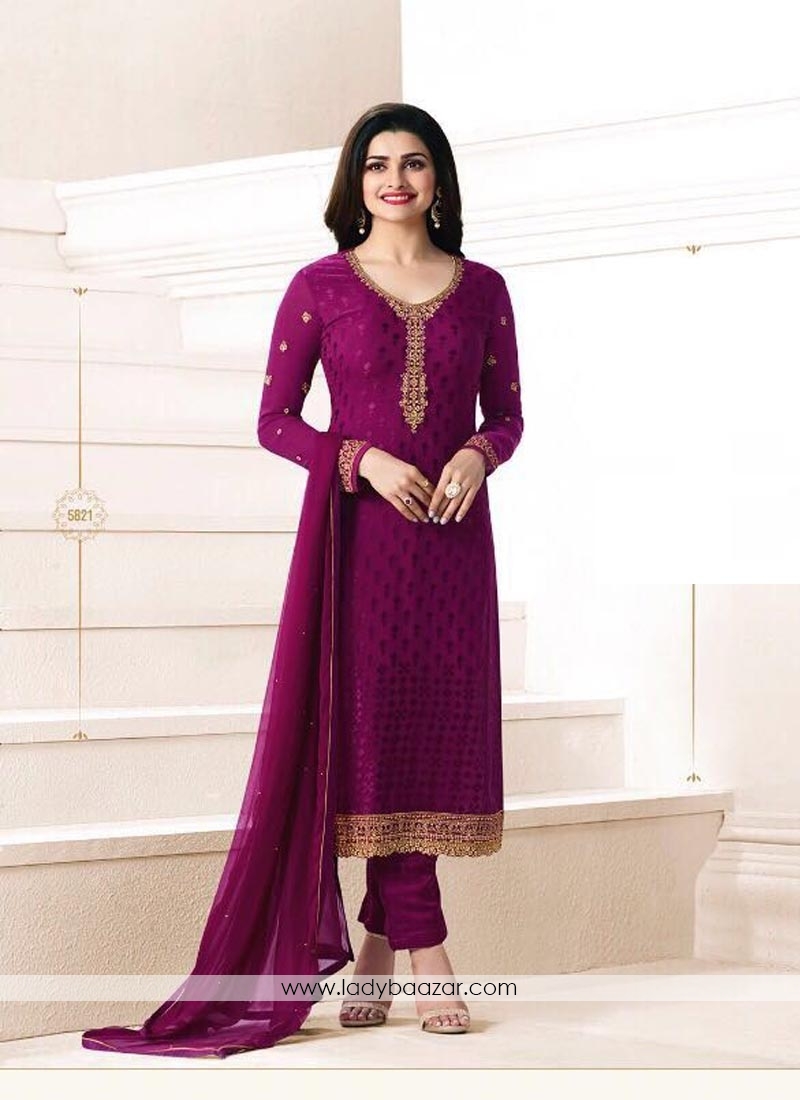 Groovy Brasso Rani Pink Embroidery Work Straight Suit