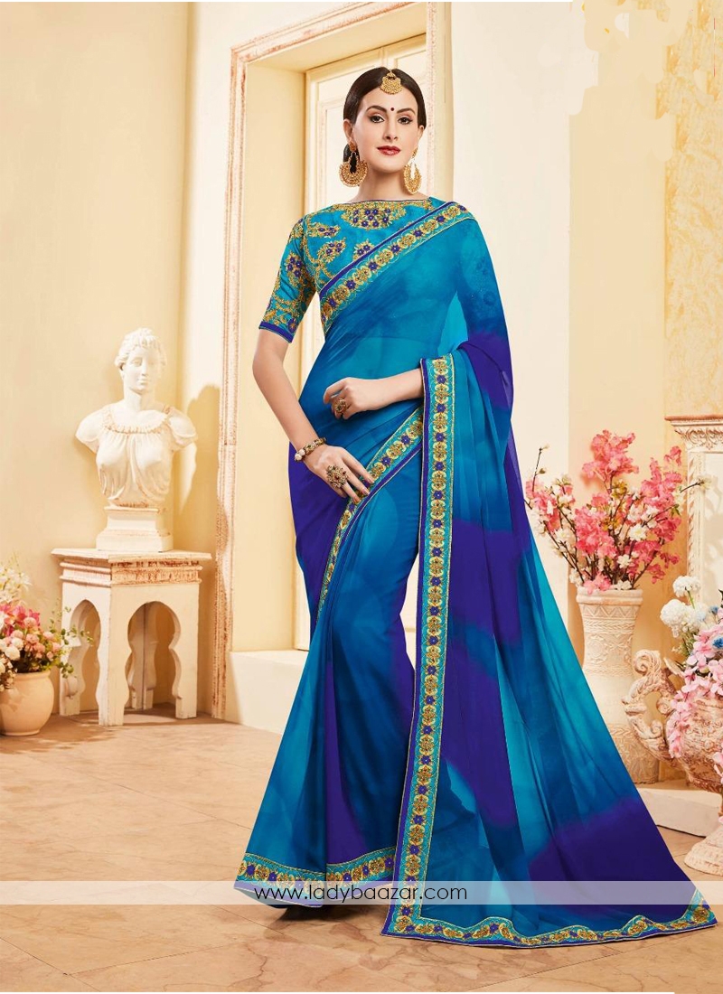 Honourable Georgette Blue Shaded Saree