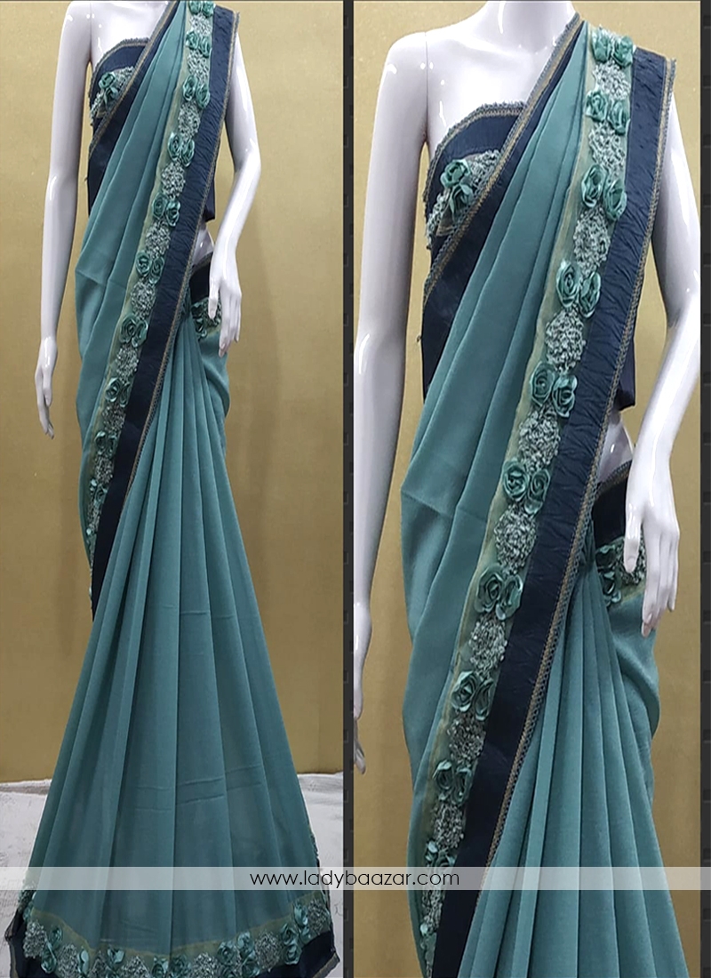 Honourable Teal Georgette Fabric Classic Saree