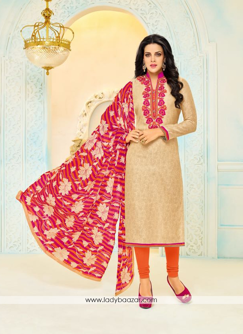 Hypnotic Cream Chanderi Printed With Embroidery Work Salwar Kameez