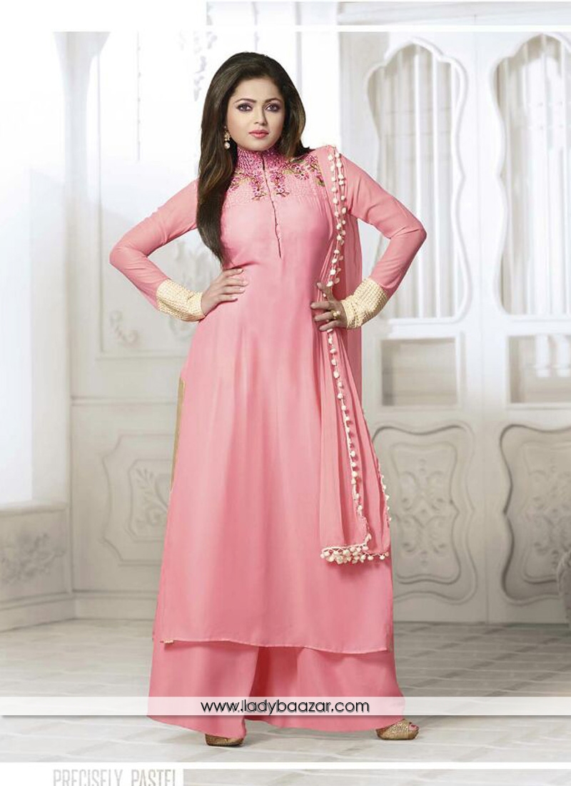 Hypnotic Lace Work pink Georgette Designer Palazzo Salwar Kameez