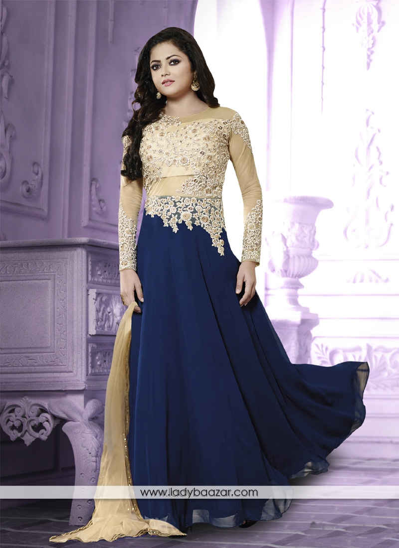 Immaculate Georgette blue Embroidered Work Anarkali Salwar Suit