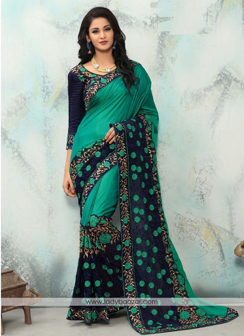 Impeccable Paper Silk With Georgette Embroidery Work Classic Saree