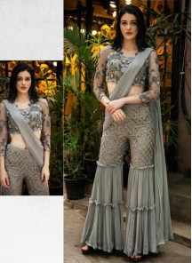 Imposing Steel grey Sharara Pant Set with Stitched Blouse