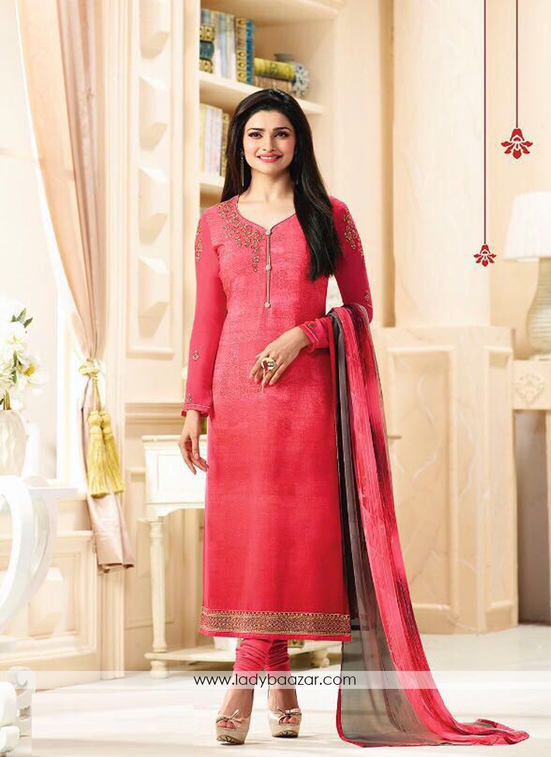 Impressive Pink Crepe Embroidery Work Salwar Kameez