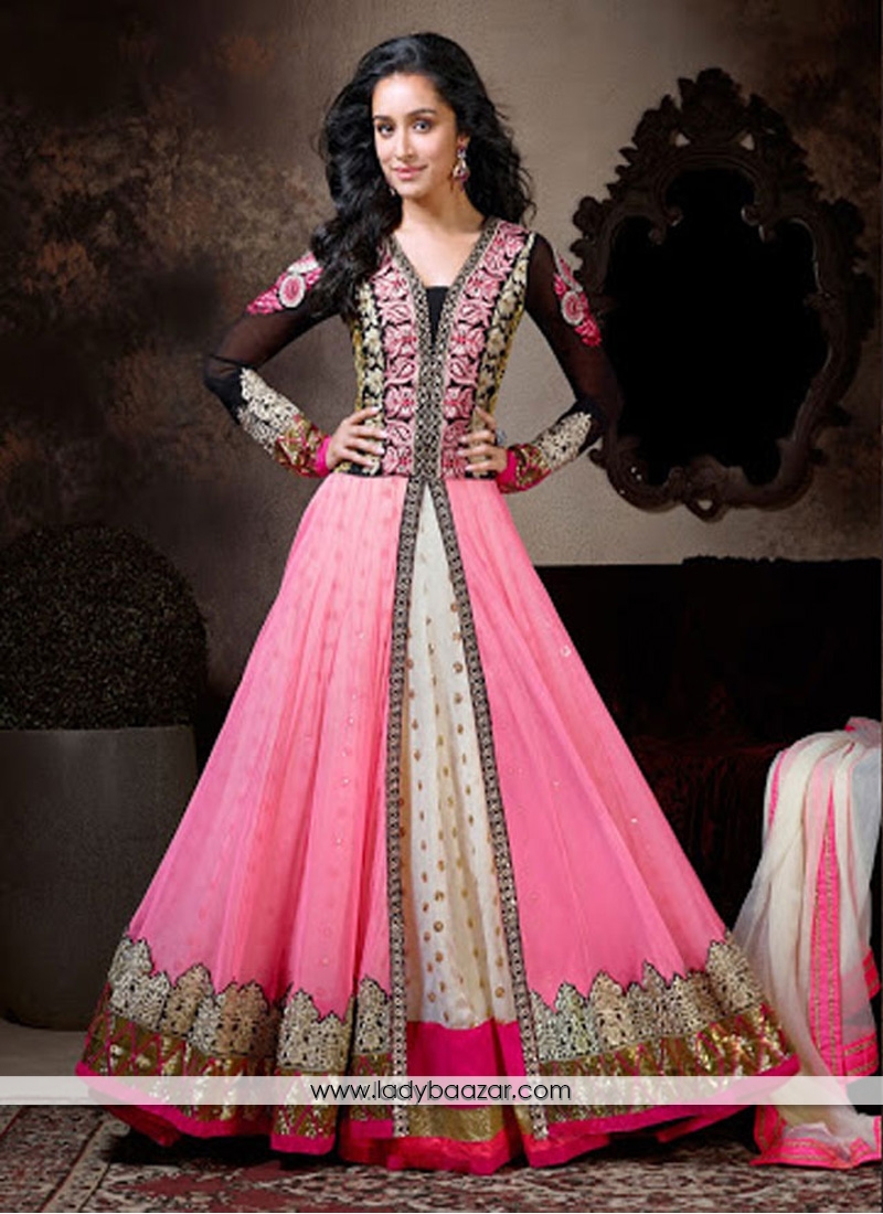 Impressive Resham Work Pink Georgette Designer Suit