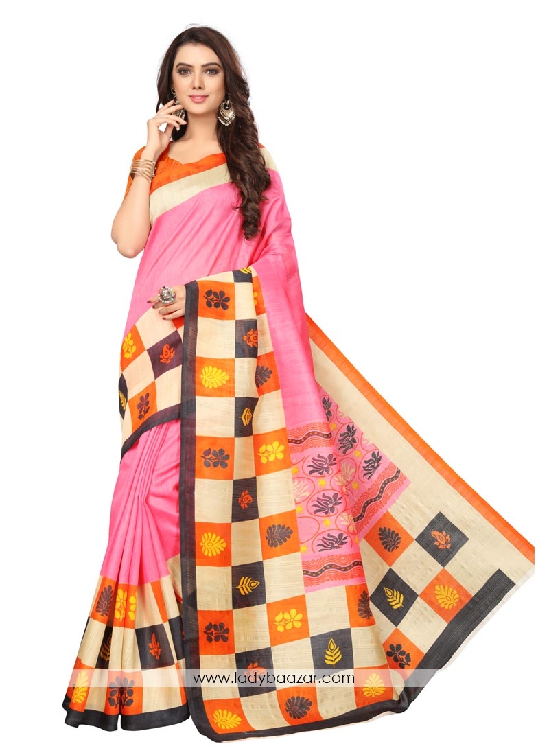 Incredible Pink Printed Casual Saree