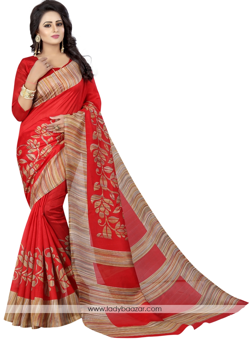 Incredible Red Printed Casual Saree