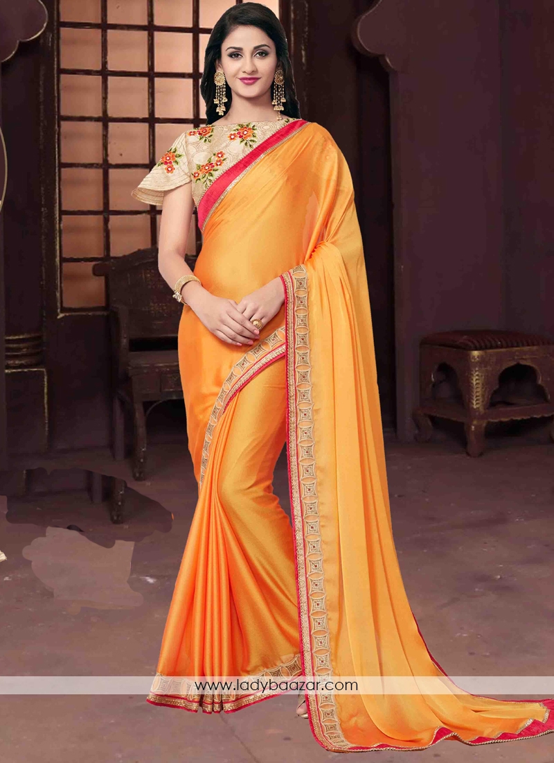 Innovative Orange Chiffon Embroidery Classic Saree