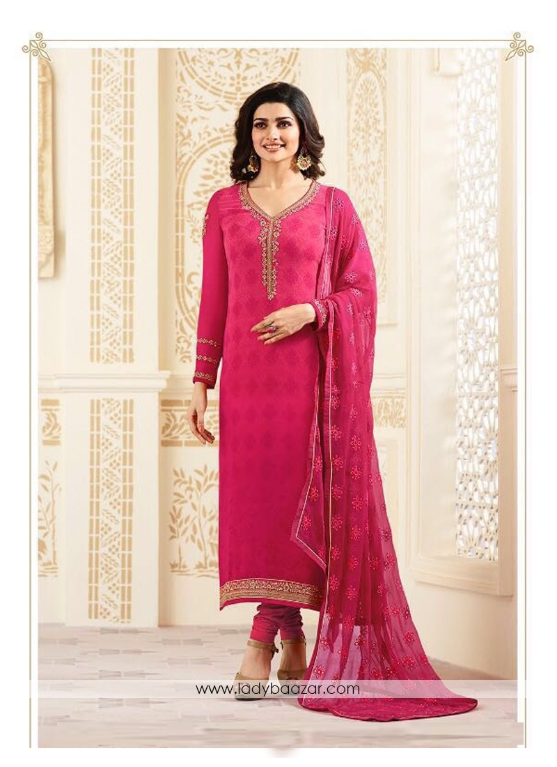 Innovative Pink Georgette Embroidery Work Straight Suit