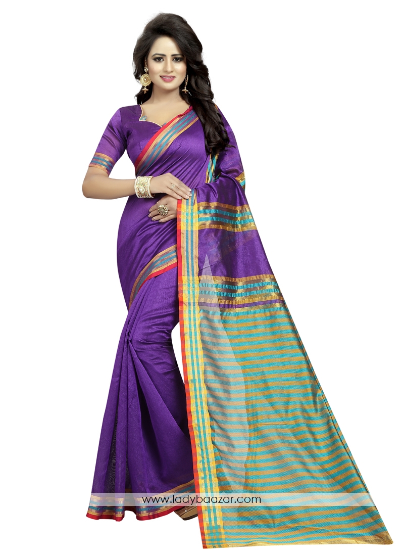 Integral  Violet Color Cotton Silk Printed Saree