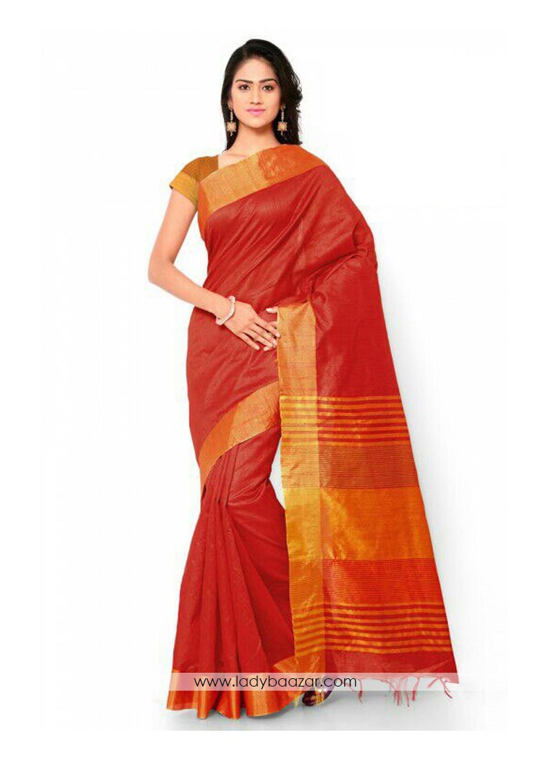 Jazzy Orange Cotton Printed Saree