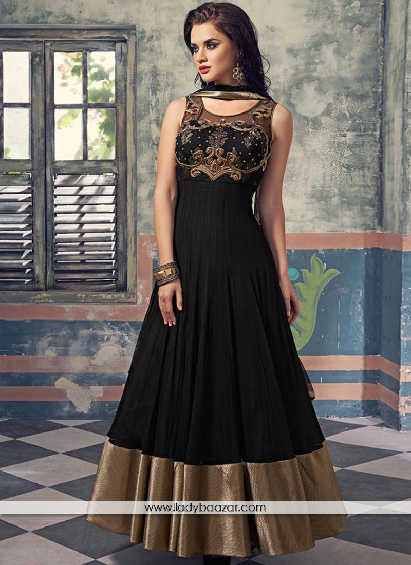 Jazzy Patch Border Work Black Anarkali Salwar Kameez