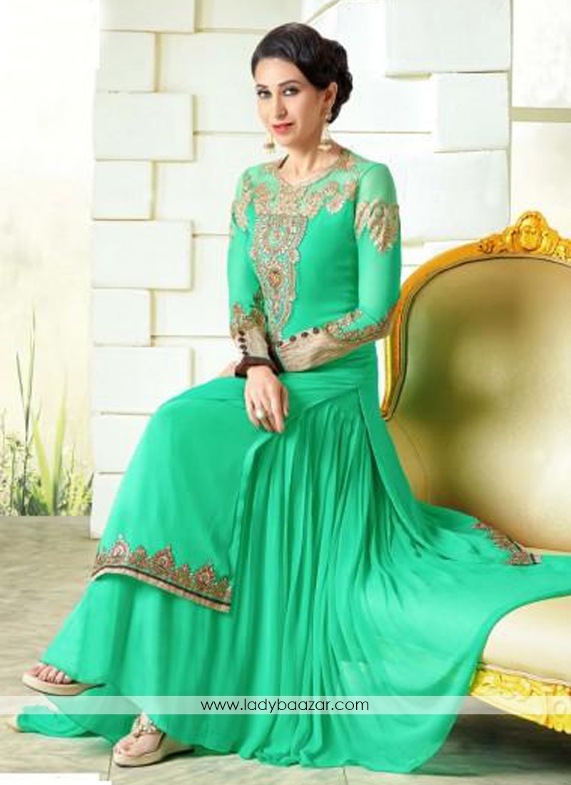 Karishma Kapoor sea green Georgette Anarkali Suit