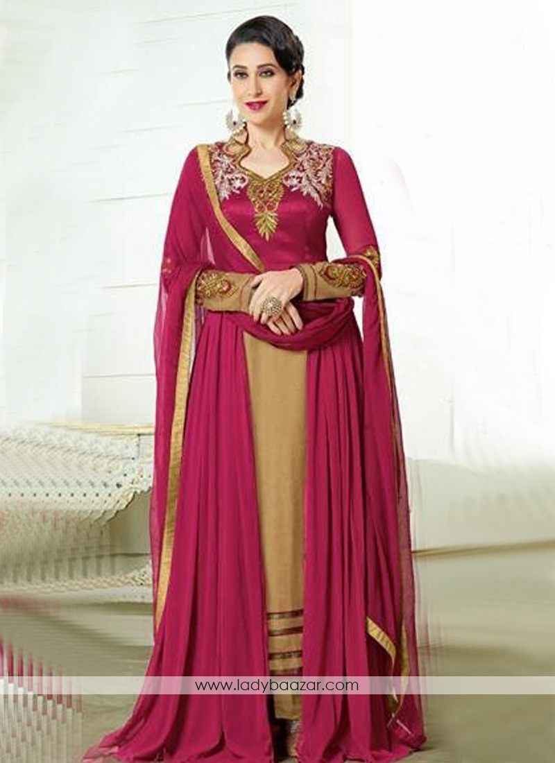 Karishma Kapoor Pink Georgette Anarkali Suit