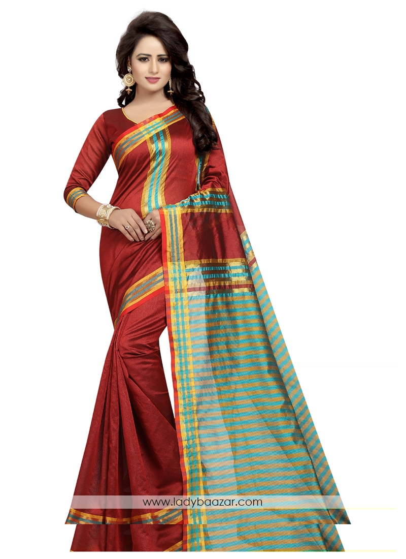 Latest Red Color Cotton Silk Casual saree