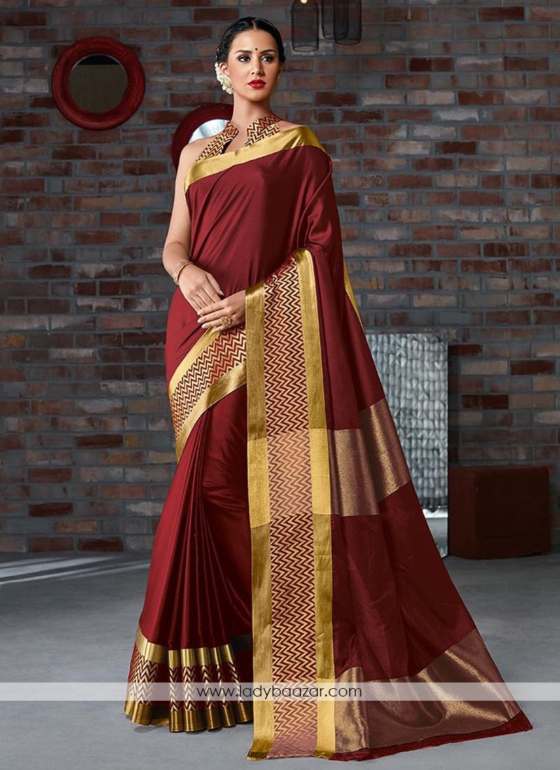 Lavish Cotton Silk Printed Maroon Casual Saree