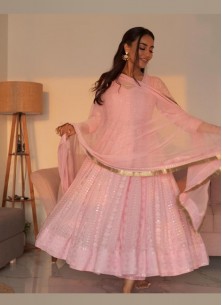 Light pink Lucknowi Embroidered Georgette Anarkali Suit