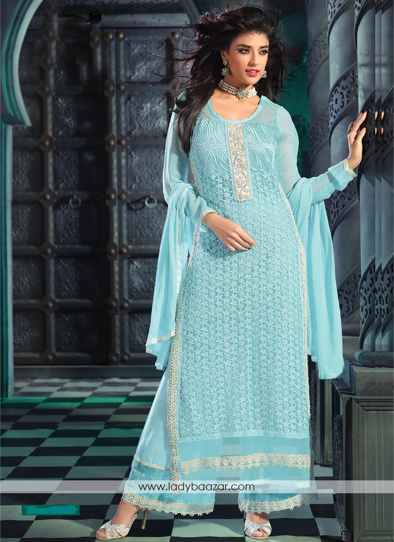 Lordly Georgette Embroidered Work Designer Palazzo Salwar Kameez