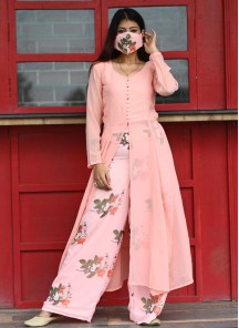 Lovely Light Peach Colored Partywear Printed Georgette Top-BottomPlazzo Set