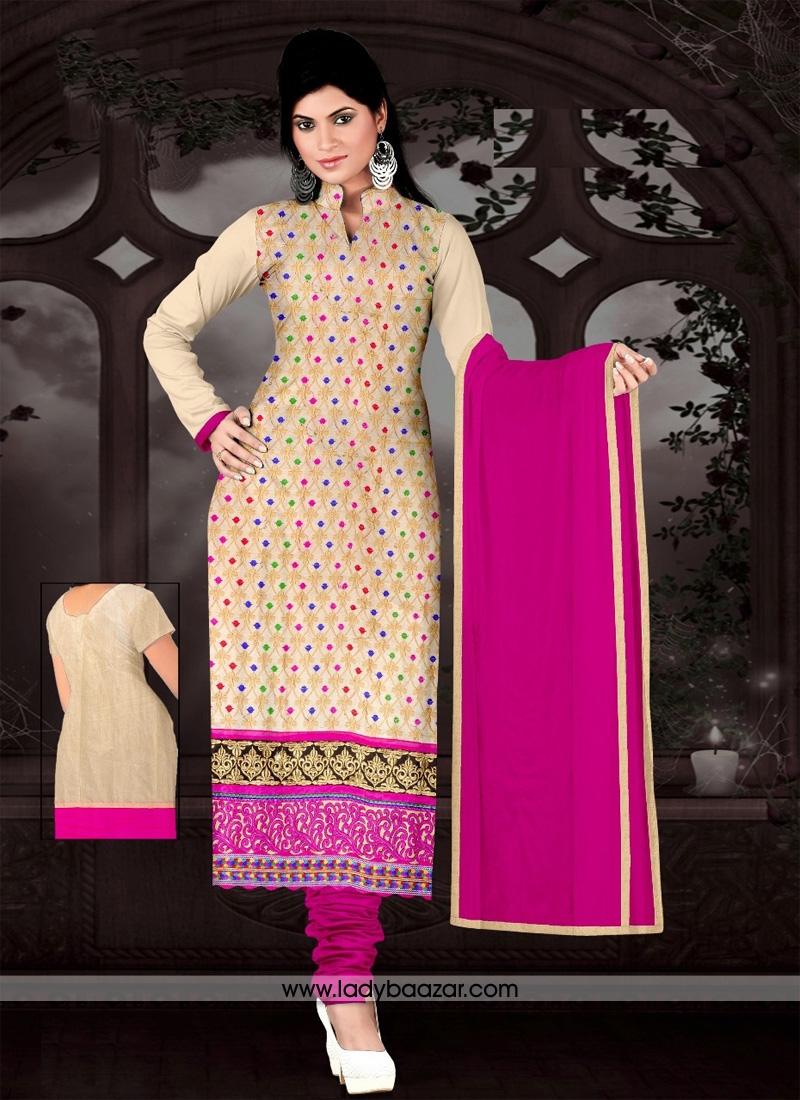 Luscious Embroidered Work Cream Cotton Designer Salwar Kameez