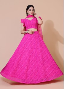 Magenta Chikankari Work Ready to Wear Lehenga & Blouse With Dupatta