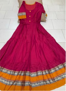 Magenta Colored Partywear Printed Less Satin Silk Trendy Gown