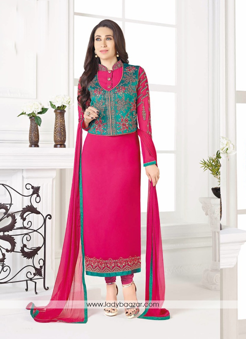 Magnetize Embroidery Work Georgette Magenta Salwar Suit