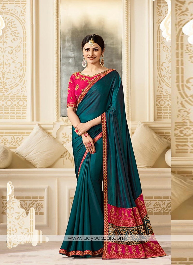 Magnificent  Silk Green Embroidery Work Classic Saree