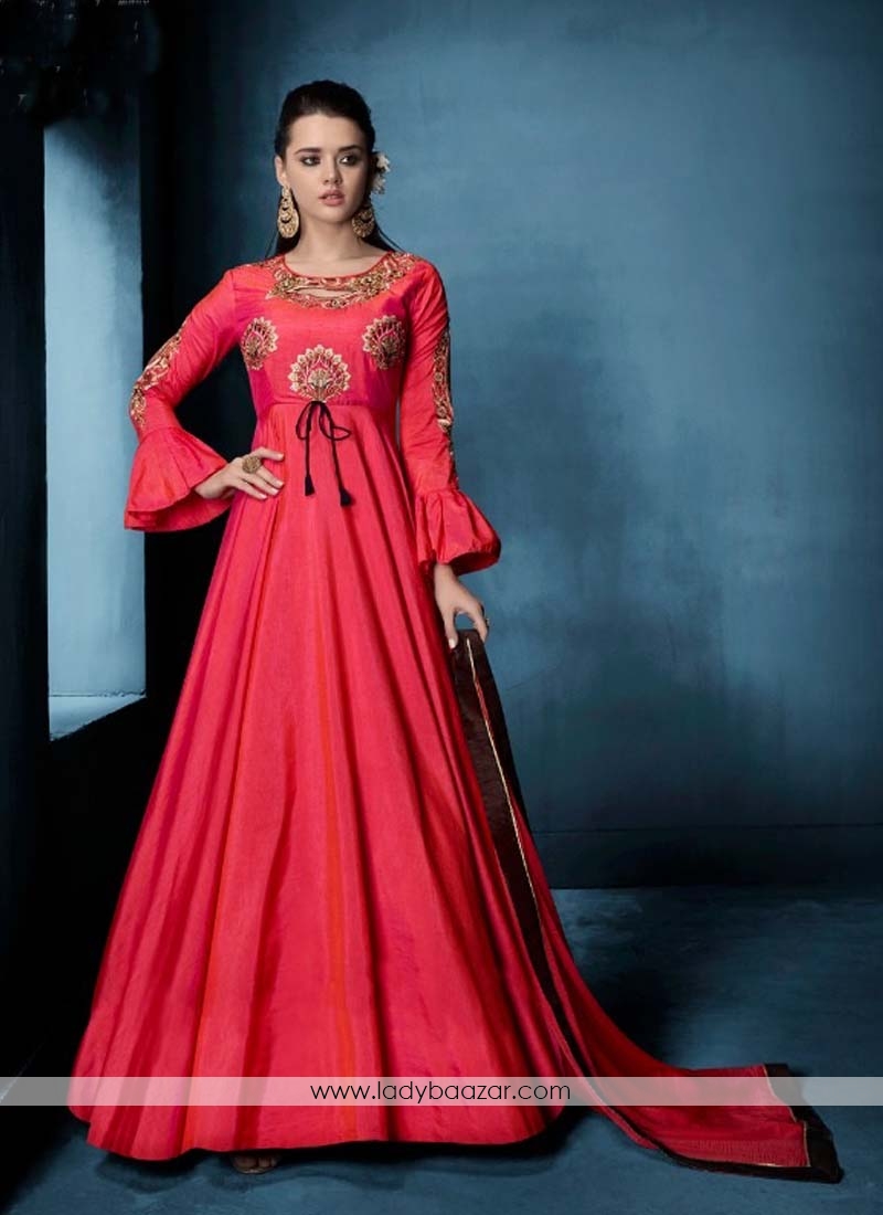 Majesty Morvi Silk Hot Pink Floor Length Anarkali Suit