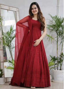 Designer Anarkali Gown In Rayon With Lucknowi Chikankari Embroidery Work