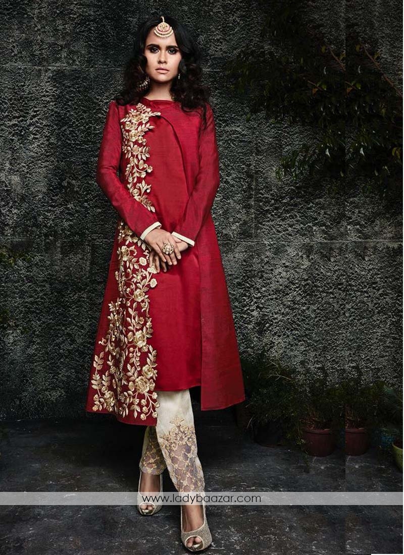 Maroon Embroidered Festival Designer Palazzo Suit