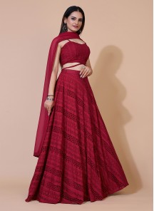 Maroon Lehenga With Stylish Sleeveless Crop Top