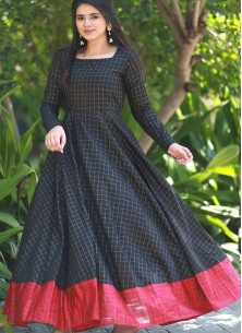 Mesmeric Black Colored Designer Partywear Silk Jacquard Gown