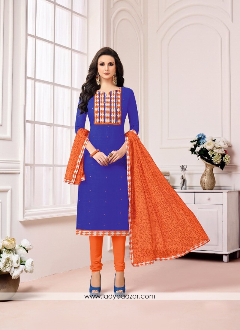 Mesmeric Blue Cotton Printed Salwar Suit