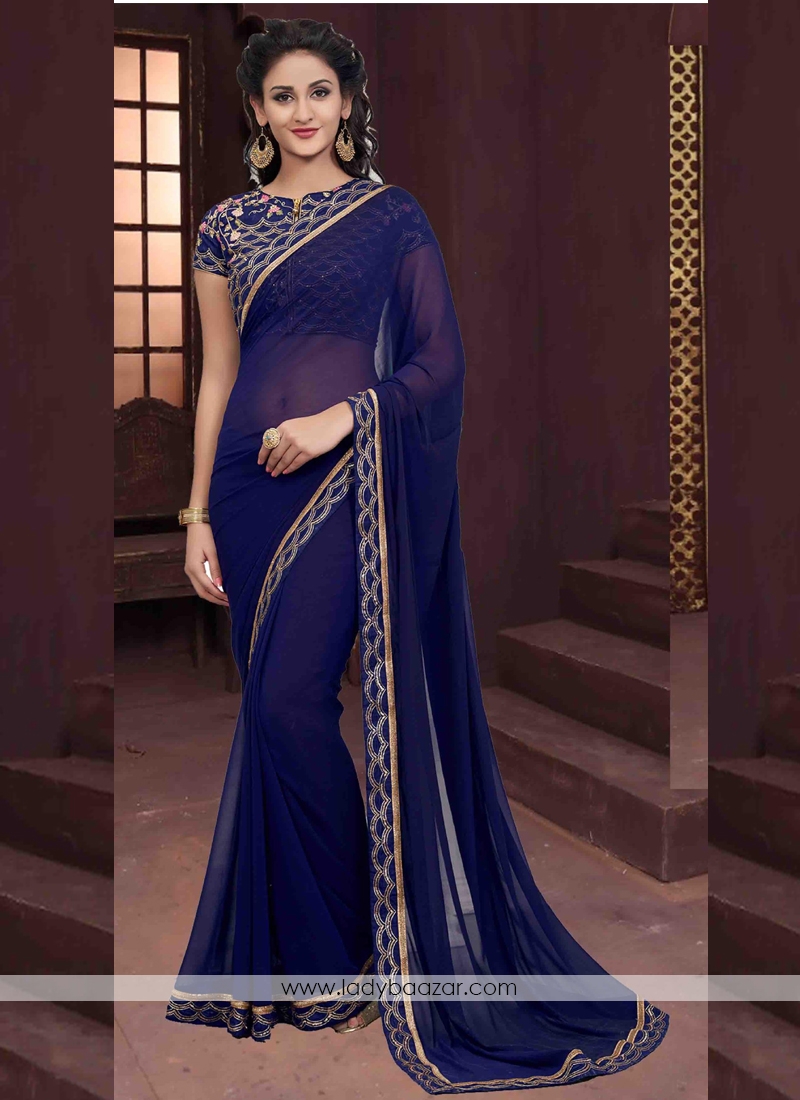 Mesmerizing Chiffon Blue Designer Saree