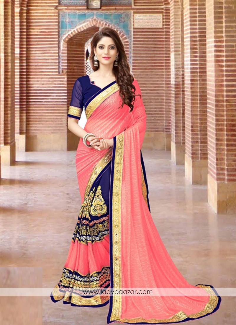 Mesmerizing  Georgette Embroidery Work Half N Half  Saree