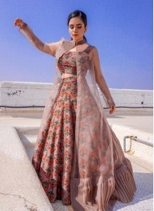 Miraculous Cotton And Net Peach Party Ware Lehenga Choli