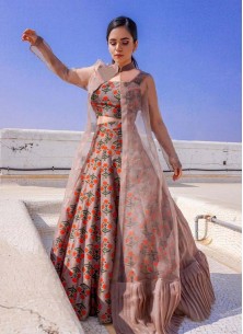 Miraculous Cotton And Net Peach Party Ware Lehenga Choli