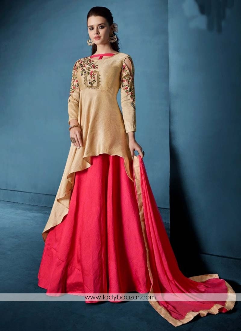 Morvi Silk Embroidered Cream Floor Length Anarkali Suit