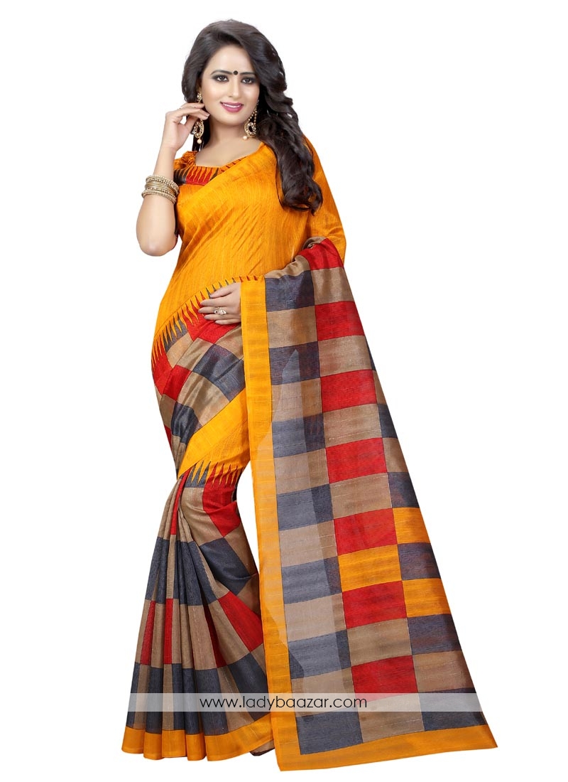 Multi Color Bhagalpuri Silk Printed Casual Saree