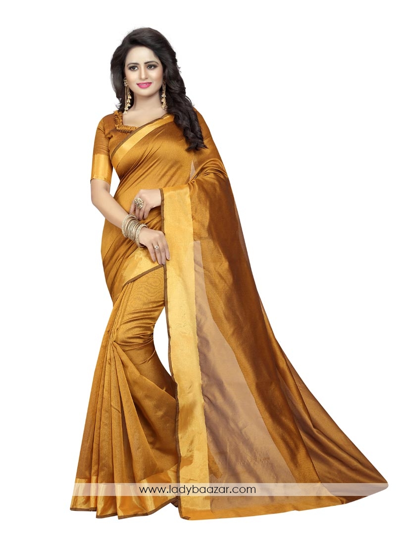 Mustard Color Cotton Silk Printed Casual Saree