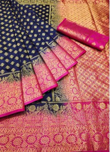 Navy Blue Festive Wear Woven Silk Saree