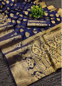 Navy Blue Festive Wear Woven Silk Saree