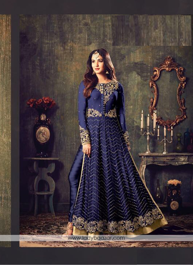 Navy Blue Net Floor Length Anarkali Suit