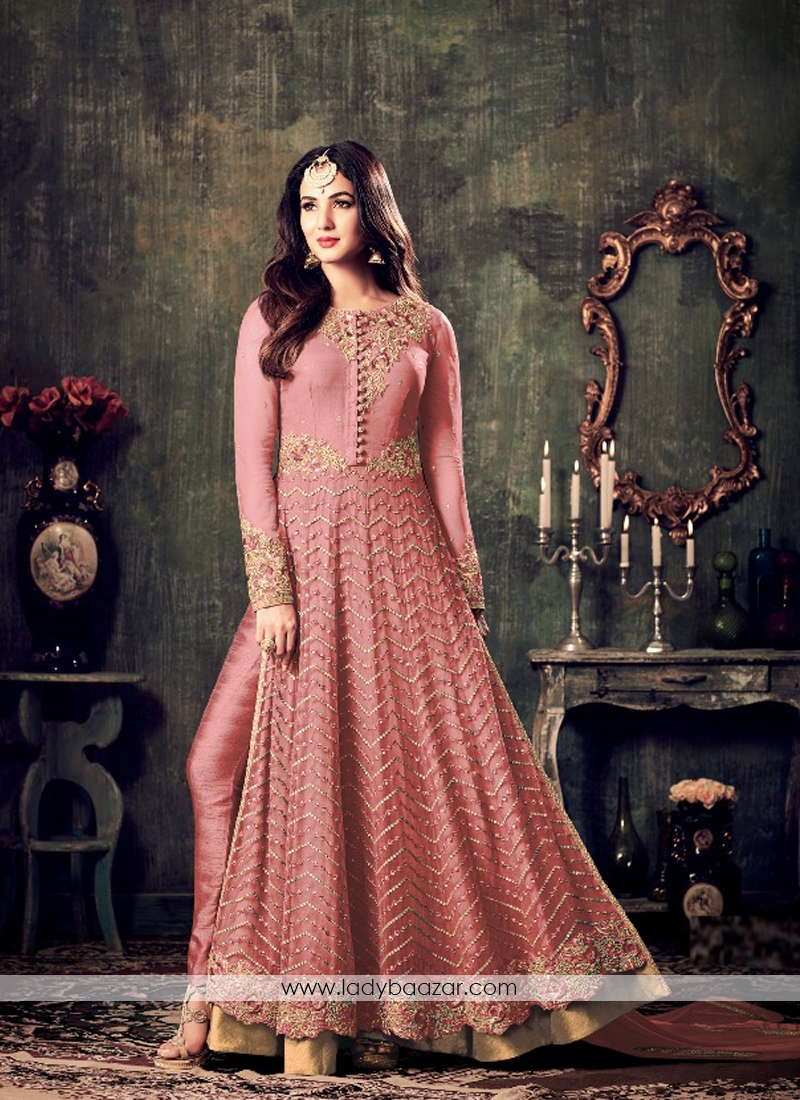 Gajari Net Embroidered Work Floor Length Anarkali Suit