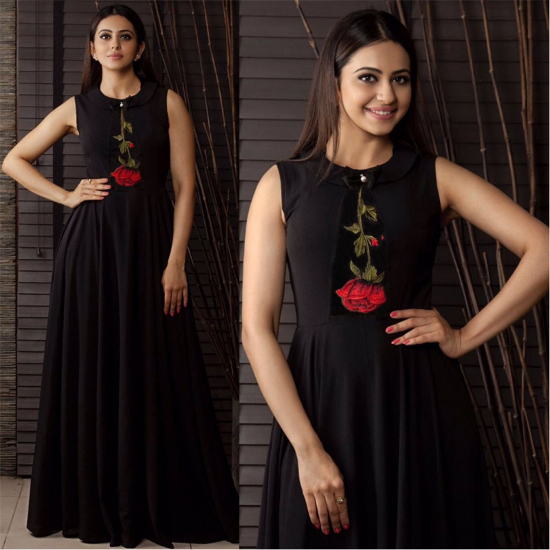 New Black Party Wear Black Reyon Ready-Made Designer Wear Gown