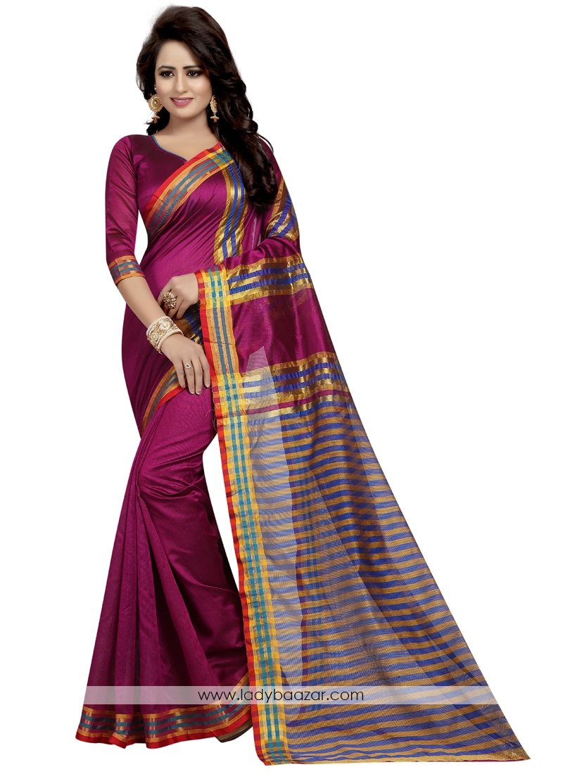 Noble Cotton Silk Marron Printed saree