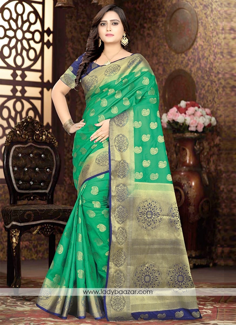 Peppy Green Weaving Cotton Silk Designer Traditional Saree